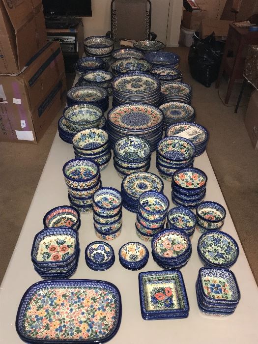  only one of the several tables of Boleslawiec Unikat Polish Pottery