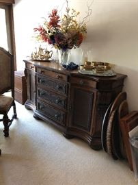 Goergeous Buffet, Lalique Vase - massive, Bacarrat Vase massive, wonderful woven trays, Sterling silver tea set (brought back morning of the sale)