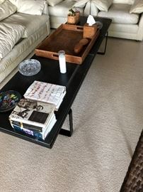 Woven trays and baskets - at least 50, mid century slate coffee table. Enamel by Ellamarie and Jackson Woolley #3819 Crystal and loads of local San Diego books