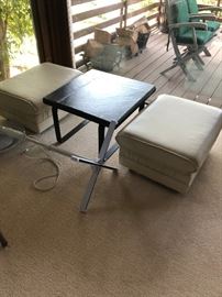 White leather and Slate side table