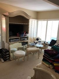 TV has sold and the wider dressing table bench - everything else available - bose radio, vintage mirror, chaise lounge, white cabinet, new shoes, so many clothes - 10 closets full
