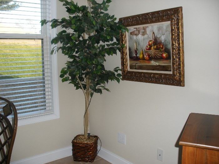 Artificial ficus tree and original oil painting.