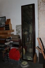 BEVELED CRYSTAL MIRRORS IN MAHOGANY FRAMES, 21"X92" (3) MIRRORS ON BOTH SIDES