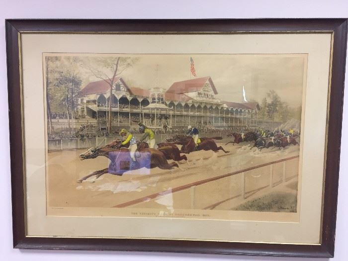 Currier & Ives Original 1888 Litho Sheepshead Bay Racetrack Brooklyn NY