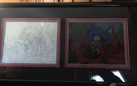 Spawn Animation cell created for HBO with original pencil drawing on left and painted cell and background on right