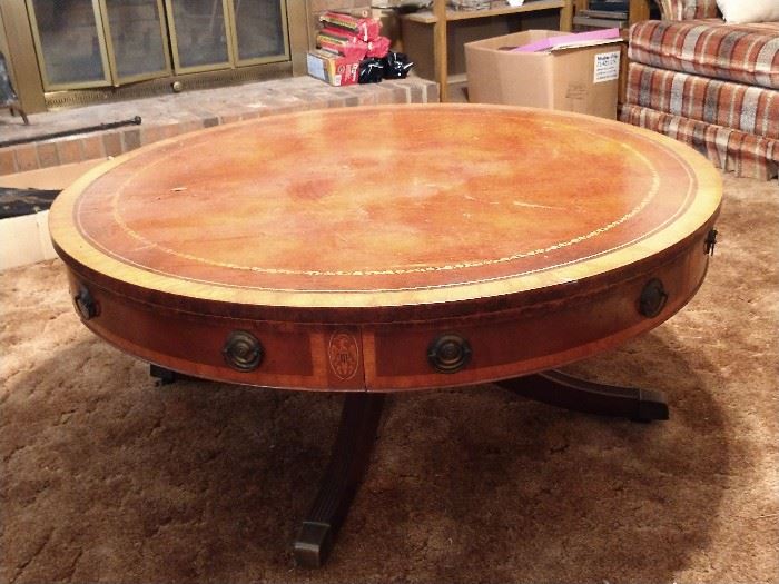 Mahogany coffee table with leather top