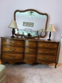 Vintage dresser , mirror, lamps