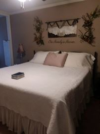 King Tempur Pedic mattress, frame and linens.