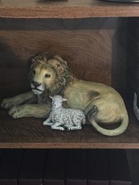 Lion and lamb ceramic figurine
