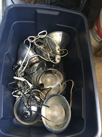 Bin of clip on shop lamps