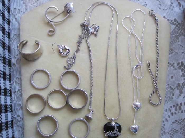 sterling rings, necklaces & pin