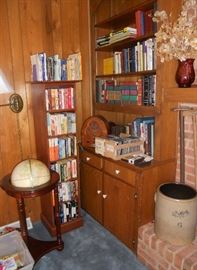 Free standing globe & large selection of hardback and paperback books