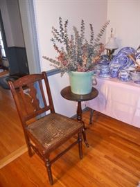 Plant stand and side chair with cane seat