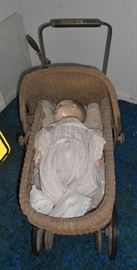 Antique doll carriage and baby