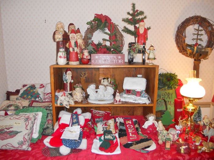 Christmas pillow, linens, stockings and decorations