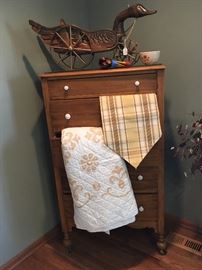 5 Drawer chest with quilt and limited edition wooden goose cart