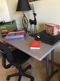 Modern student desk, chair, and lamp