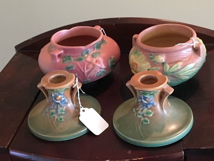 A selection of Roseville pottery