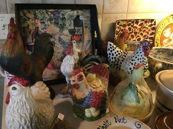 A collection of fun ceramic chickens