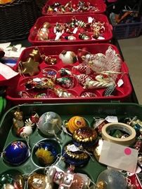 Trays of glass Christmas ornaments