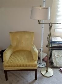 Vintage yellow armchair. Floor lights