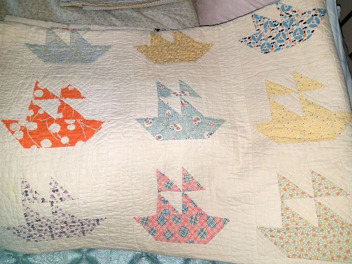 Handmade sailboat quilt