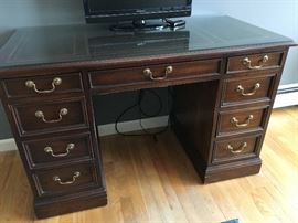 Sligh desk with leather top and glass