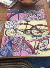 Trio of original artwork - Bikes