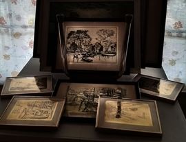 Signed, Lionel Barrymore gold leaf etchings. Multiple art pieces not researched yet.