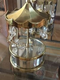 Glass and brass carousel music box