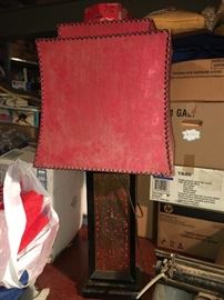 Vintage lamp with red stiched shade