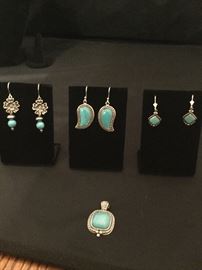 Turquoise and sterling earrings and pendant set  https://www.ctbids.com/#!/description/share/8972