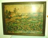 Antique Hand Colored Lithograph - "Charge of the 24 and 25 Colored Infantry and rescue of Rough Riders at San Juan Hill July 2, 1898" In a very nice old oak frame.