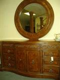 COLLEZIONE EUROPA CONTEMPORARY DRESSER & MIRROR Design# B3300 - Gorgeous high end serpentine front dresser is solid wood and beautifully carved. The beveled mirror has thick wood contemporary frame.