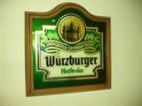 WURZBURGER IMPORTED GERMAN BEER GLASS ADVERTISING SIGN IN WOOD FRAME