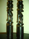 MOZAMBIQUE ARTIST HAND CARVED WOODEN CANDLE HOLDERS - Heavy wood pieces has Giraffe eating grass carved out in the center. Made from one single piece of wood.