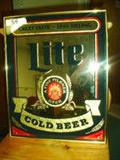 MILLER LITE MIRRORED ADVERTISING SIGN