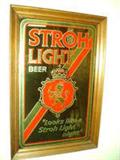 STROH LIGHT MIRROR BEER ADVERTISING SIGN IN WOODEN FRAME