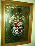 BECKS GERMAN IMPORT MIRROR BEER ADVERTISING SIGN IN WOOD FRAME