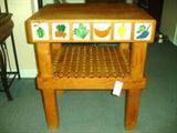 BUTCHER BLOCK CUTTING TABLE - Fruit Hand painted on tiles accent the sides but could be changed out if you like different design. Great addition for any cooking area.

Dimensions: 31" X 26" X 36" H