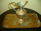 COOPER ANTIQUE HAND MADE METAL PITCHER & TRAY