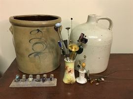 Sterling Rings, Variety of Hat Pins, Stoneware Pottery
