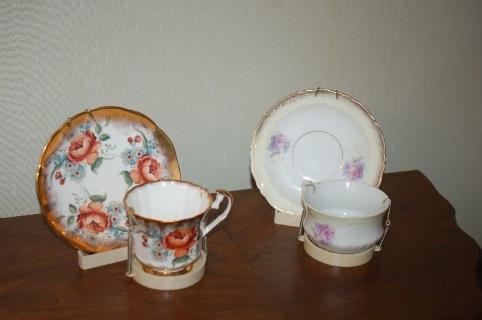 Elizabethen tea cup and saucer (left) and CT tea cup and saucer

