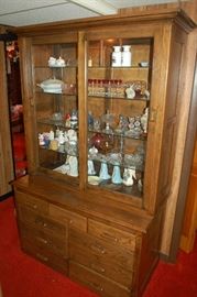 Antique 9 lockable drawer pharmacy cabinet, sliding glass doors.  Original wood shelves available. 