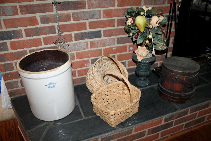 Crock, handmade baskets