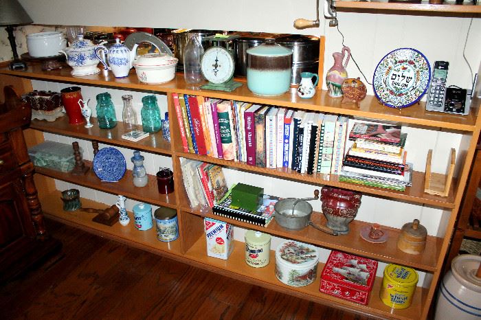 Cookbooks, vintage kitchenware, home decor