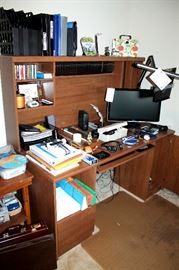 Computer desk, Dell monitor, office supplies