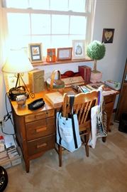 Vintage desk, lamp, books