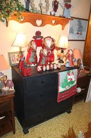 Painted dresser, lamps, Christmas, nightstands