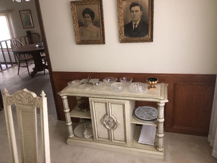 Hollywood Regency 1960's dining pieces, include formal dining table w/6 chairs, china cabinet, and small bar cabinet... Will sell as a set or by piece. These pieces, and this house is a pristine time capsule!